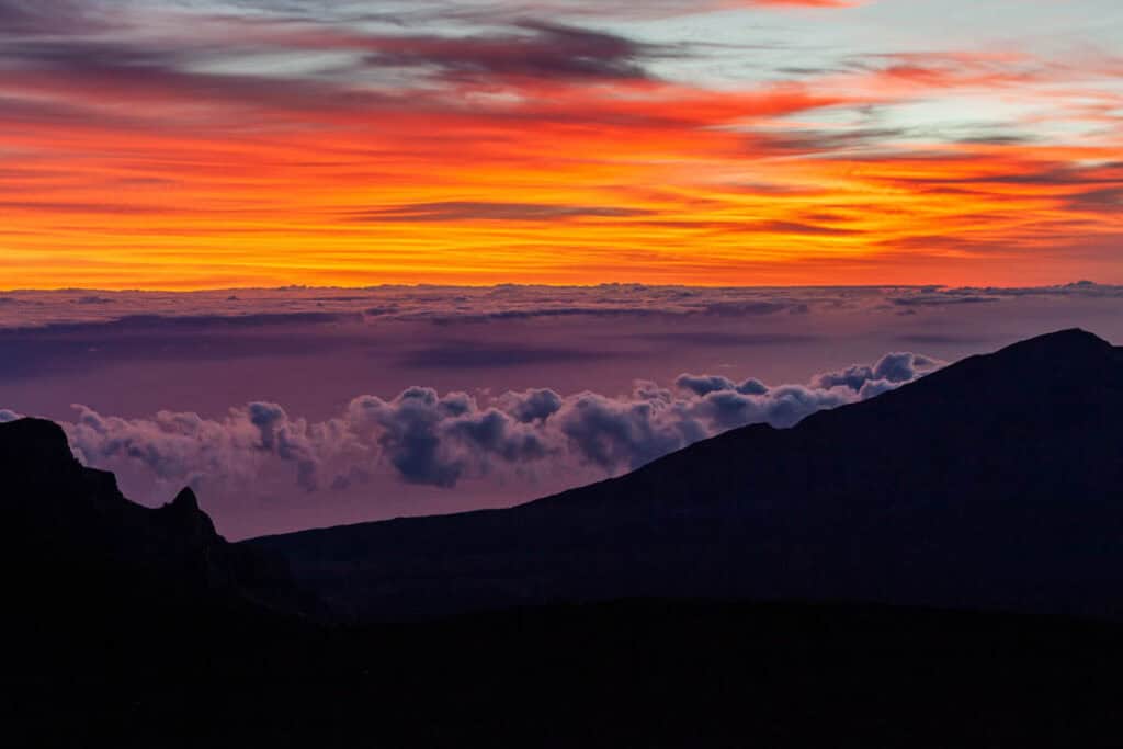 Colorful sunrise skies at Haleakala National Park in Maui, Hawaii